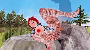 3d cartoon features big ass and tits in fishnet