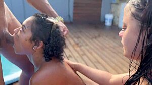 pool party with friend's wife and young stepdaughter