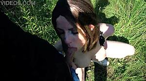 horny german milf deepthroats big cock outdoors. throatpie finish rocks!