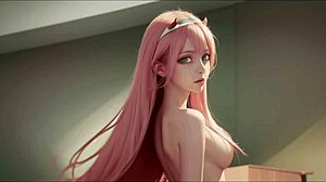 In this AI-generated hentai, ZeroTwo, the nude anime character, is ready for gay encounters.