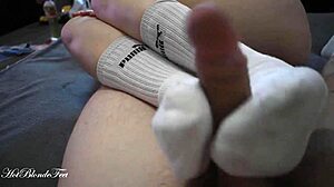 sexy footjob in long socks with miley grey feels so erotic