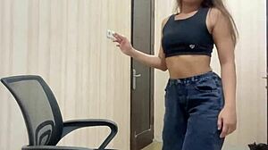 Sexy mistress dominates slave with smoking and foot worship fetish