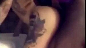 The freaky redbone tranny with a big black cock performs a blowjob. She shows off her ebony ass in this transsexual scene.