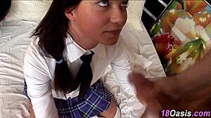 Redhead Teen 18+ In Uniform Feels Excited Sucking Cock With Natural Tits.