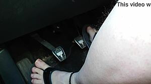 Chubby Barefoot Driving in Flip Flops Hard!