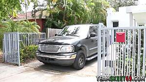 Latina teen enjoys outdoor moment