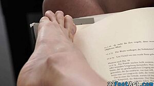 Hottie babe gives big black cock footjob and handjob for cumshot