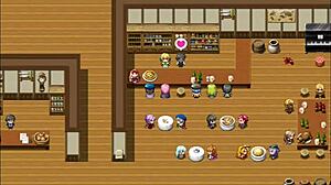 horny client grabs the waitress's big tits