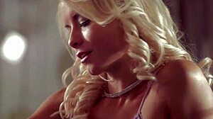 Mature blonde milf gives cool blowjob to couple