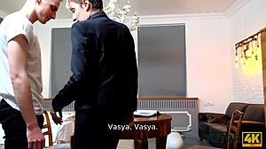 i'm a mature woman with short hair giving a blowjob to my student for sex