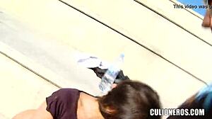 Cute Brunette Bent Over for Public Fucking and Blowjob