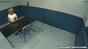 Gorgeous latina interviewed by border security in handcuffs