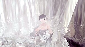 Anime girl Leo tries mixed bathing in a secret hot spring without a towel