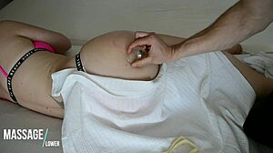 European amateur babe receives a relaxing vacuum massage on her big ass at home.