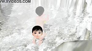 Anime girl Leo tries mixed bathing in a secret hot spring without a towel
