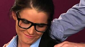 peculiar beauty sucking cum in bukkake facial