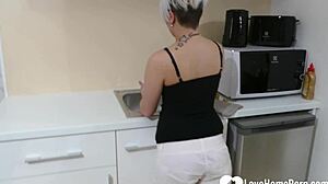 juicy petite 18+ strips and masturbates in kitchen