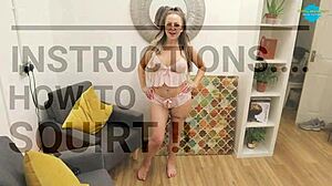 Cute European slut shares squirting tips with dildo.