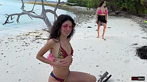 Unbelievable! Katty Gets Golden Shower on Public Beach with Blowjob Action!
