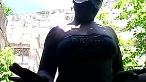 Dark skin booty gets pounded hard in outdoor ghetto scene.