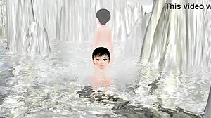 Anime girl Leo tries mixed bathing in a secret hot spring without a towel