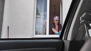 Did You See That Naked Milf In Stockings Without Panties Washing Windows In Public Taxi