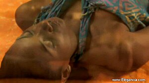 Indian brunette gets oiled pussy massage and fingering from pro