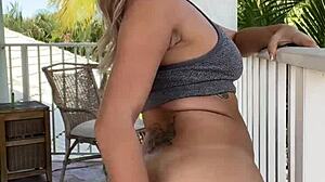 Hell yeah, Luna Luxe masturbates on balcony in hot sun!