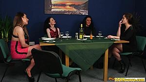 hey, check these naughty femdom chicks sucking dick like pros in wild group action.