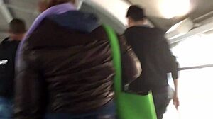 Touching Brown Nylon Jacket of Chubby Girl on Street Pt 1