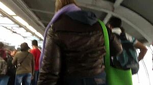 Touching Brown Nylon Jacket of Chubby Girl on Street Pt 1