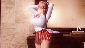 Honoka poses in skirt and panties with close-up on big ass