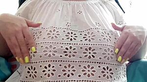 My cute stepsister plays with her huge tits