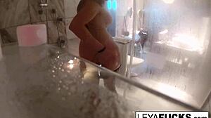leya falcon takes camera into shower blonde pornstar in solo nude scene