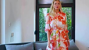 Blonde Actress Models Dresses in Cute Fetish Walk!