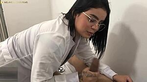 Intriguing anal play with monster cock and girlfriend's handjob leading to cumshot.