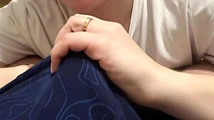 Submissive young babe massages penis through panties, tormenting orgasm