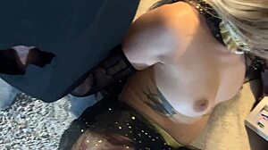 Blonde in Transparent Gown Rips Clothes for Monster Cock Handjob