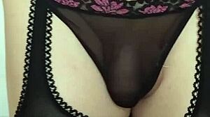 Misr4 Tranny Close-Up Cumshot in Stockings and Lingerie on Display