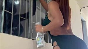 Beautiful Latina Angel Rosex Dances Cleaning