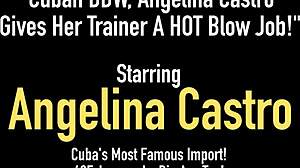 Cuban BBW Angelina Castro Performs Blowjob and Titty Fuck on Trainer
