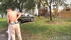 Gay men having sex in mobile setting