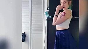 Sexy babe strips and teases with vibrator on big tits and ass