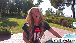 Samantha saints bj leads to a creampie in this hardcore scene with nude babe and big tits pornstar.