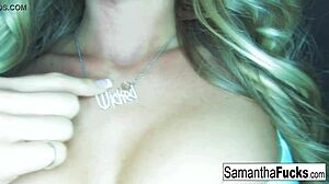 samantha, the blonde pornstar, teases with her nude body and masturbation