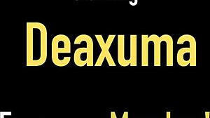 hot mature deauxma in lingerie sucks huge dildo before riding to orgasm