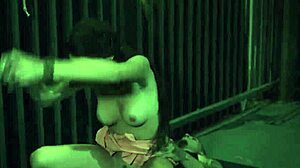 husband gives bondage handjob to wife with glasses