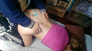 Latina girlfriend in green thong bent over for doggystyle sex