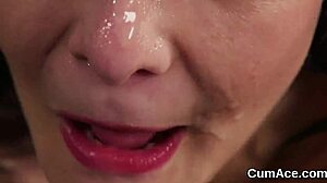 Hot Beauty Gets Cum Shot On Face Swallowing All Jism