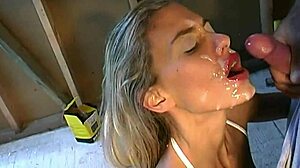 Blonde hotwife swallows 25 loads on her face